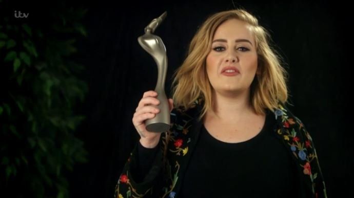Adele wasn't present to pick up her award, but sent in a video message