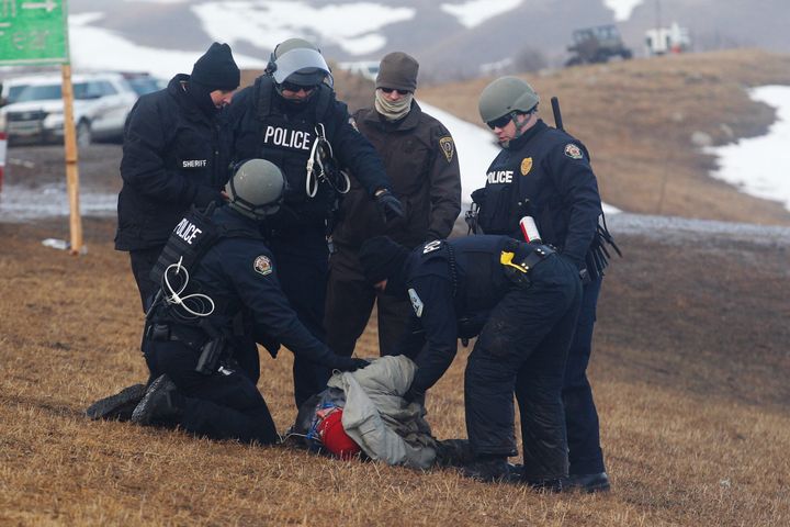 Authorities in North Dakota arrest a man hours after a deadline for Dakota Access Pipeline protesters to leave a camp on Wednesday.