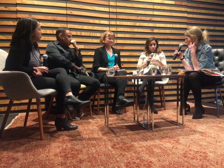 From left to right: Sana Amanat, Moustafa Bayoumi, Rachel Aspden, Angie Gad, and Katherine Zoepf.