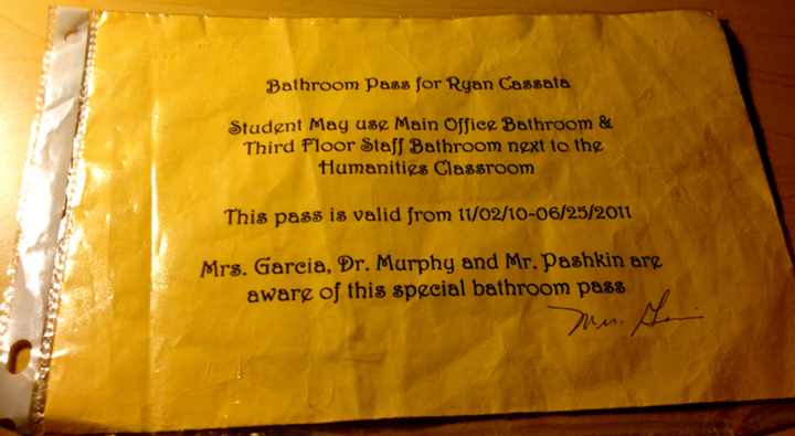 Bathroom Pass for Ryan Cassata