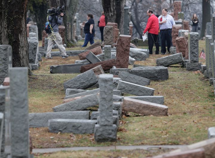 Around 150 headstones at the Chesed Shel Emeth Cemetry in St Louis, Missouri, were toppled last weekend in an act of anti-Semitism