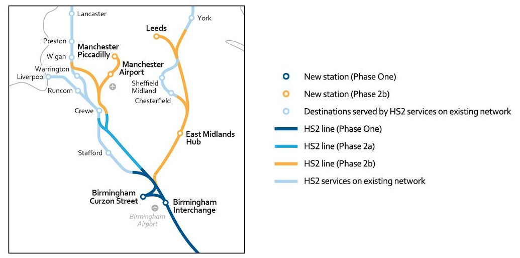 The route through Manchester and Leeds