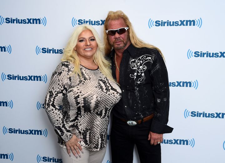 Duane "Dog the Bounty Hunter" Chapman and his wife, Beth, visit the SiriusXM studios in New York City, April 24, 2015.