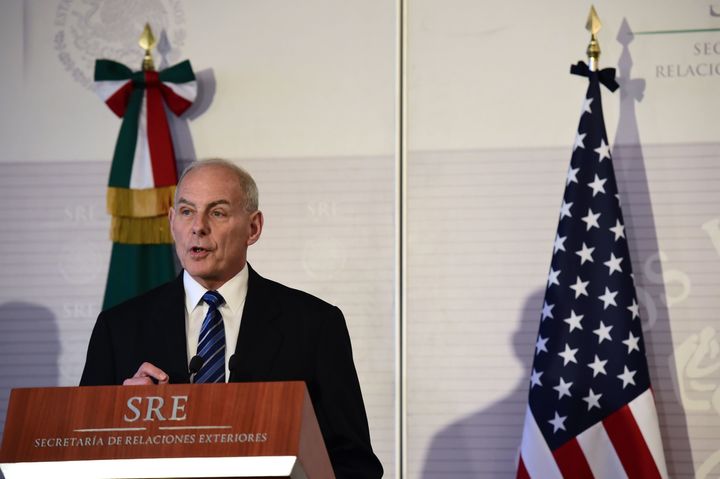 Homeland Security Secretary John Kelly speaks during a press conference in Mexico.