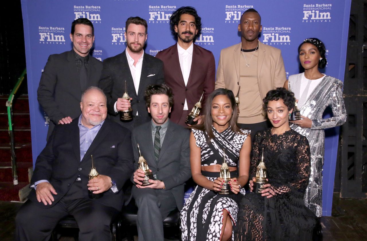 Actors Dev Patel, Mahershala Ali, Janelle Monáe, Naomie Harris and Ruth Negga -- pictured here with Aaron Taylor-Johnson, Stephen Henderson and Simon Helberg at the Santa Barbara Film Festival -- are some of the actors up for Oscars on Sunday.