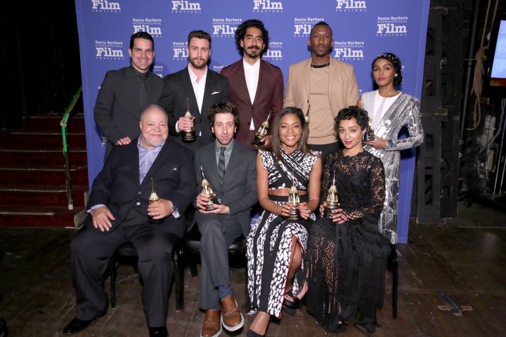 Actors Dev Patel, Mahershala Ali, Janelle Monáe, Naomie Harris and Ruth Negga -- pictured here with Aaron Taylor-Johnson, Stephen Henderson and Simon Helberg at the Santa Barbara Film Festival -- are some of the actors up for Oscars on Sunday.