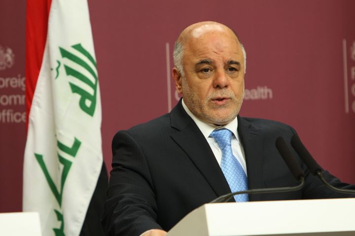 Haider Al-Abadi, Prime Minister of Iraq, speaking to the media following the Counter-ISIL Coalition Small Group Meeting in London, 22 January 2015.