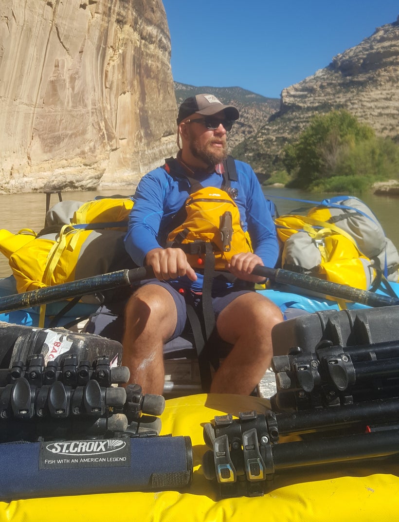 The author rowing into Echo Park on the Green River in Utah