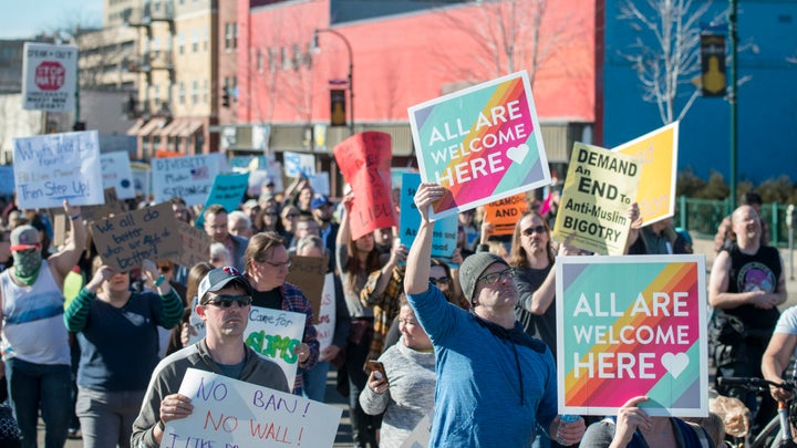 A solidarity march for immigrants and refugees in Minneapolis Minnesota. February 18, 2017.