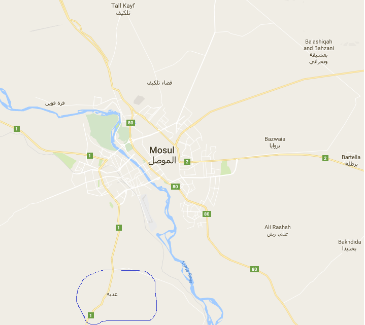 Al A’thba village marked in blue.