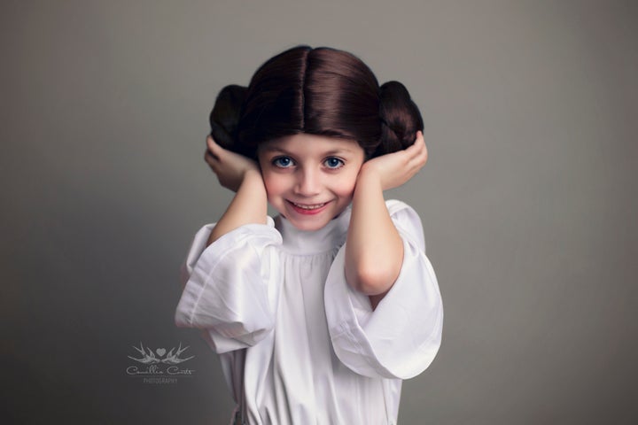 The 7-year-old has also dressed like Princess Leia and BB-8 from the "Star Wars" films.
