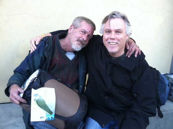 Me as an outreach worker with Lanny, who we were able to get into housing. Click here to watch his story. 