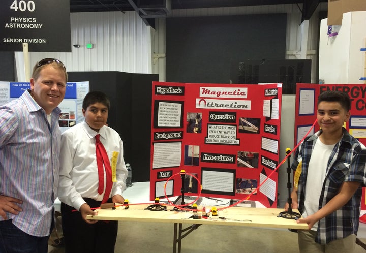 Two students compete in the Orange County Science and Engineering Fair that worked on their project after school, a program supported by THINK Together and the Broadcom Foundation.