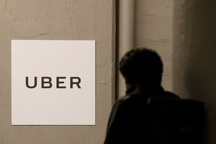 A man arrives at the Uber offices in Queens, New York, February 2, 2017.