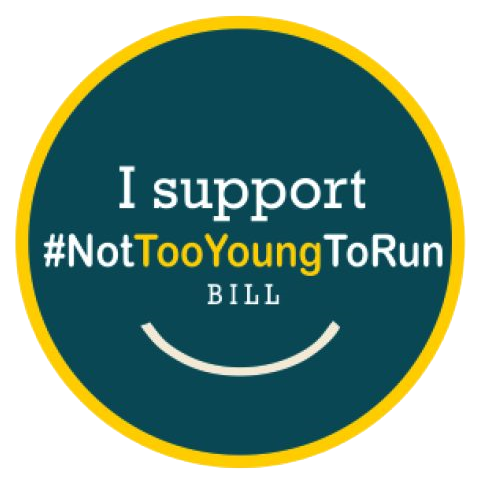 Not too young to run logo.