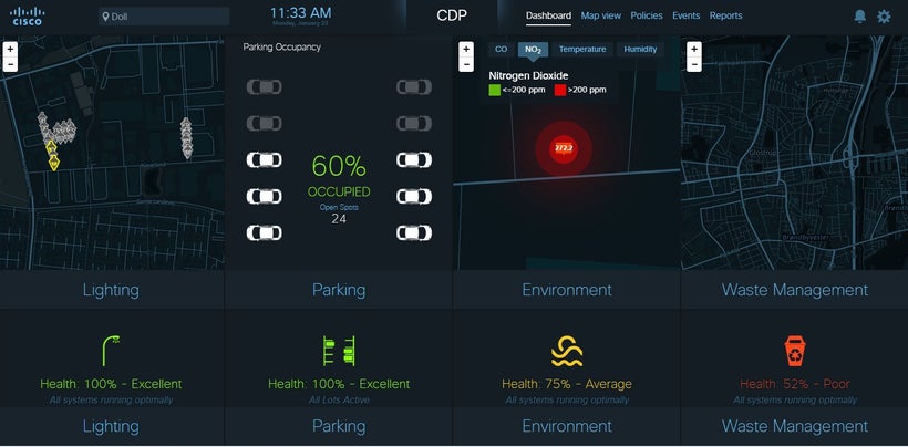 Screenshot of the <em>Smart+Connected Digital Platform for cities</em> (CDP), providing the real-time status of lighting, par