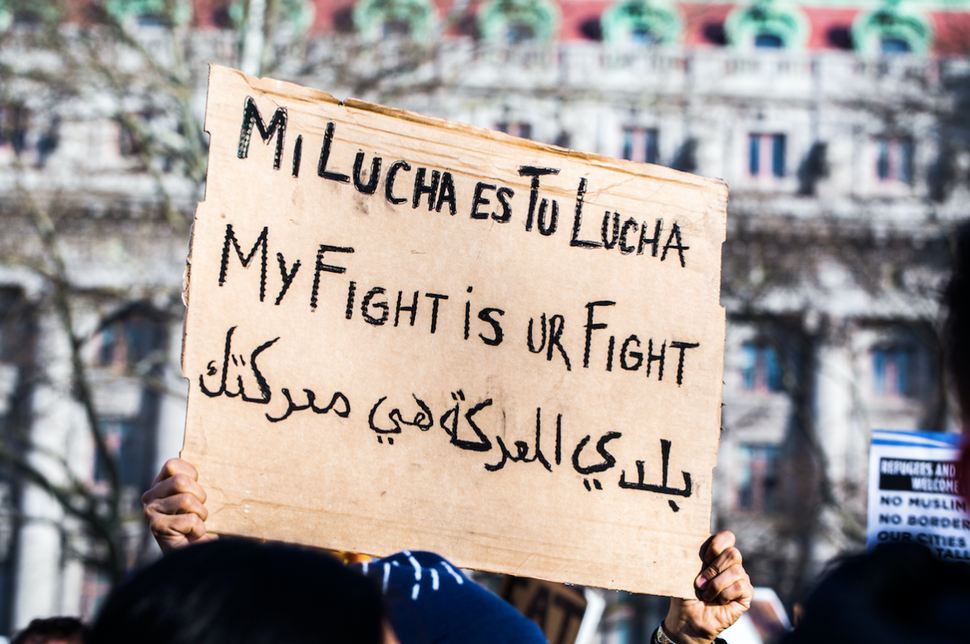 Rally for immigrant rights at Battery Park, NYC, Jan. 29