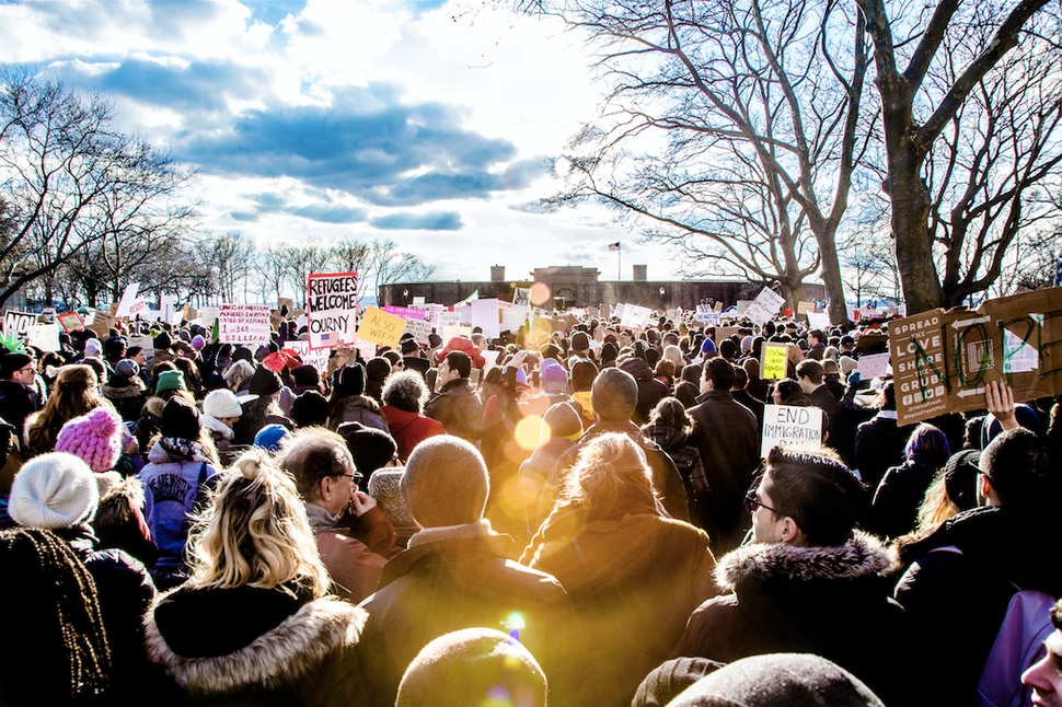 Rally for immigrant rights at Battery Park, NYC, Jan. 29