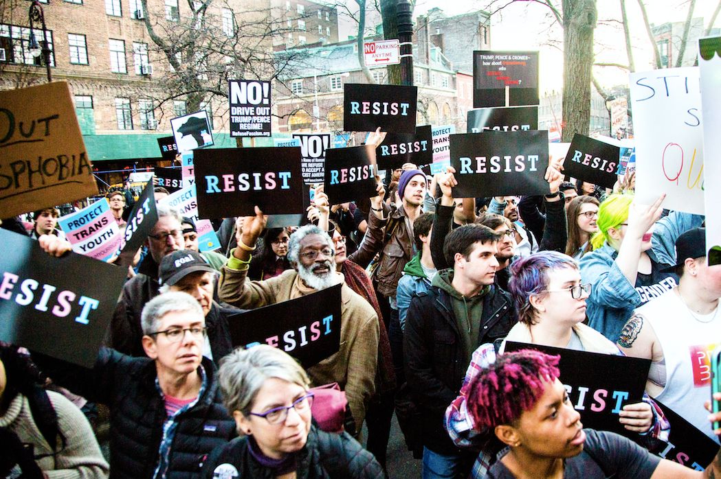 Rally for transgender rights in Greenwich Village, NYC, Feb. 23