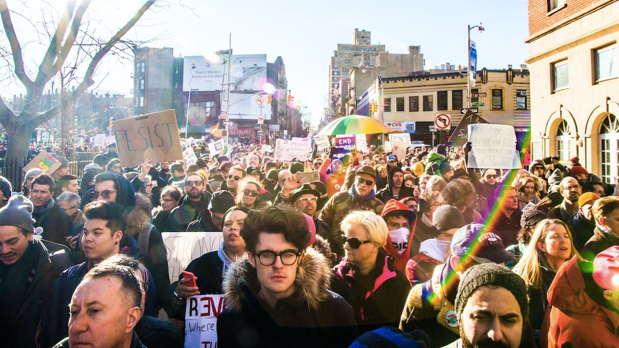 Rally for LGBTQ rights in Greenwich Village, NYC, Feb. 4