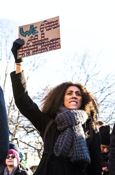 Rally for immigrant rights at Battery Park, NYC, Jan. 29