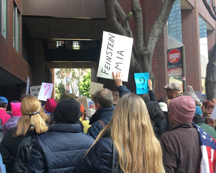 Many of the protesters held up signs with question marks.