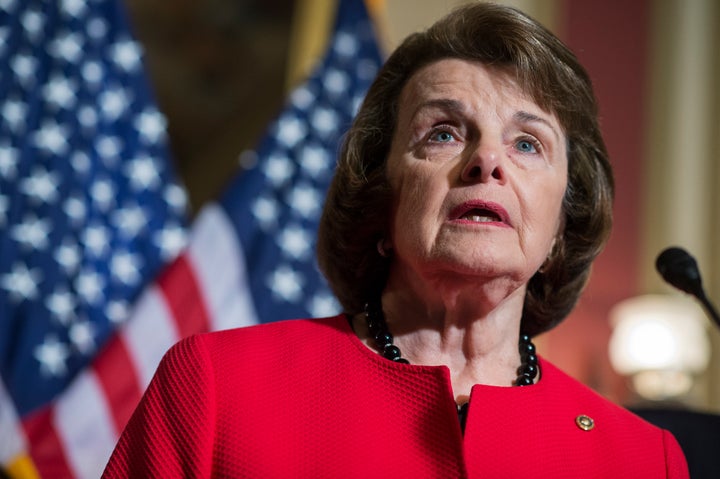 Protesters gathered outside Sen. Diane Feinstein's event in downtown San Francisco on Friday.