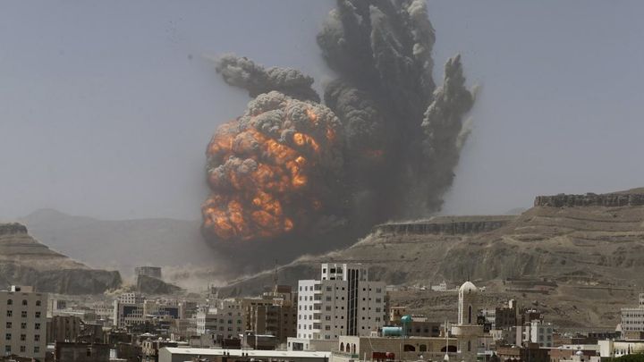 <p><em>2015 - Saudi-led coalition’s airstrike hits Yemeni Capital, Sana’a. Courtesy: Reuters.</em></p>