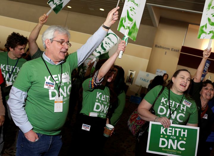 Supporters of Rep. Keith Ellison (D-Minn.), a candidate for Democratic National Committee Chairman, cheer during a forum in Baltimore, on Feb. 11, 2017.