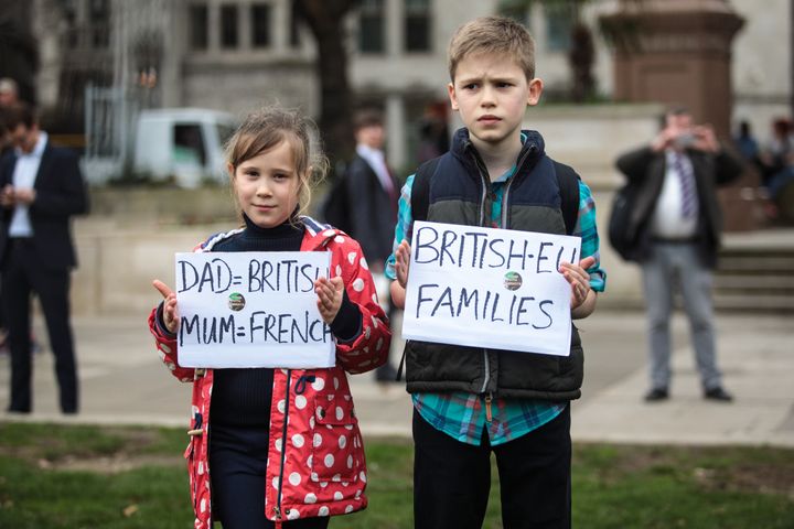 Children protesting outside Parliament