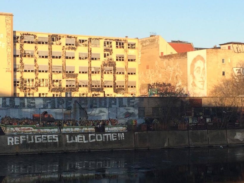 One of many murals throughout Berlin making a statement about refugees.