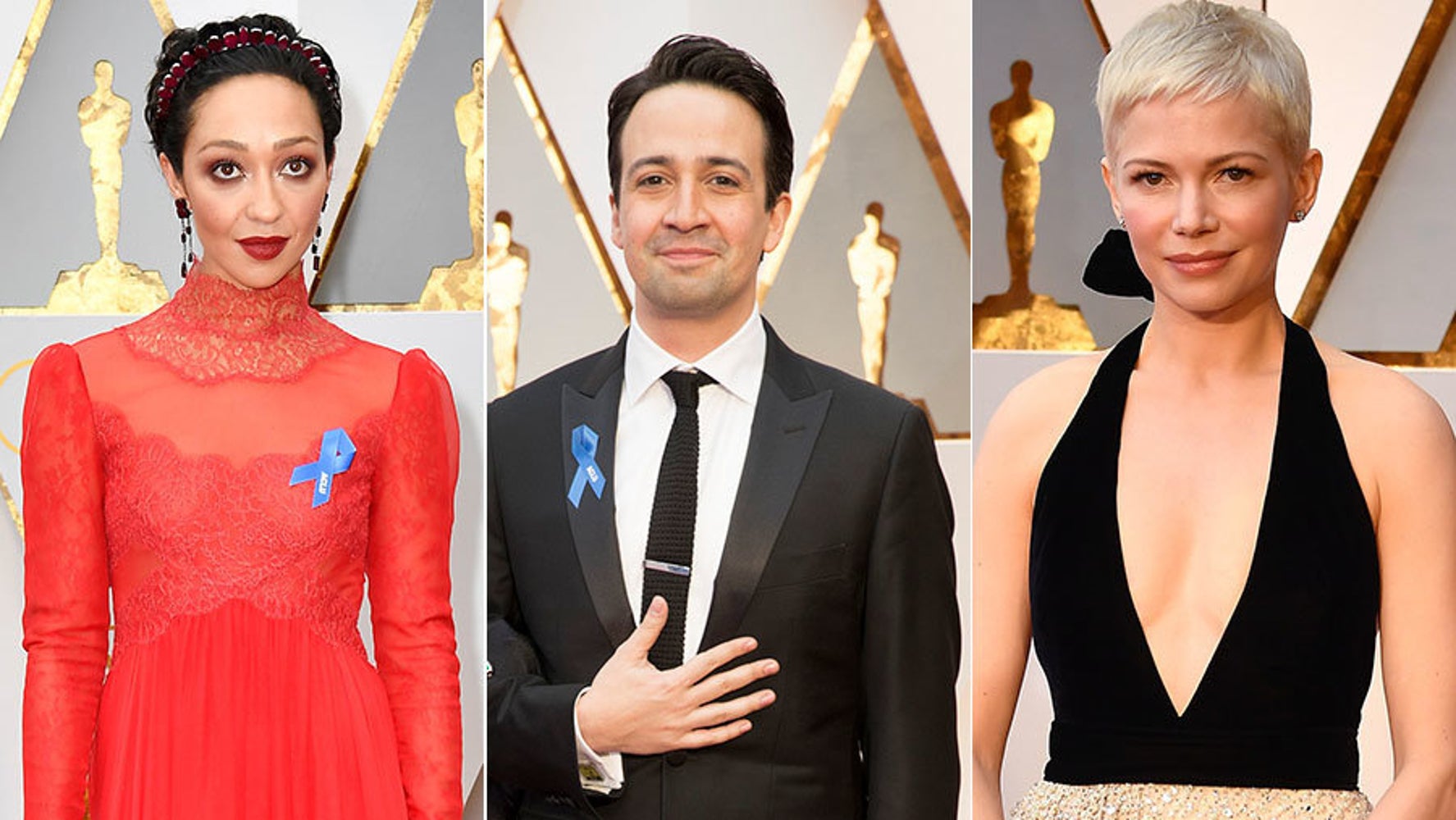 Oscars 2017 Ruth Negga Leads Stars Wearing Blue Ribbons In Support Of