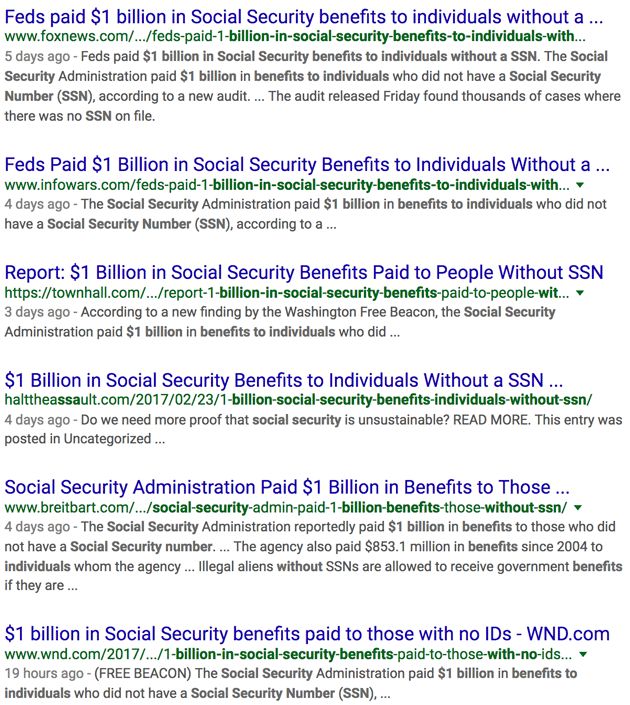 Search string: “$1 Billion in Social Security Benefits to Individuals Without a SSN”