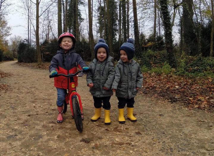 Sarah and Dan Maund's twin boys, Henry and Sebastian, with their older brother Alfie. 