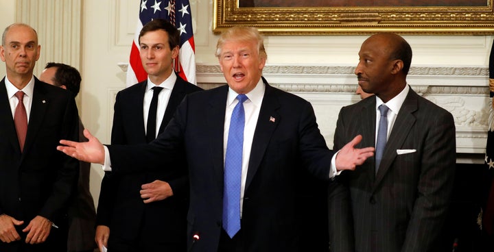 U.S. President Donald Trump arrives to holds a meeting with manufacturing CEOs at the White House in Washington, DC, U.S. February 23, 2017.