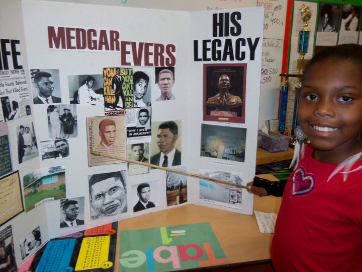 Children at the Baldwin Hills Magnet School in Los Angeles commemorate Black History Month. Photo taken Feb., 2012.