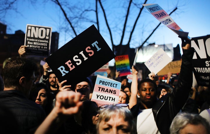 A protest against one of Trump's policies, Feb. 23, 2017, in New York City.