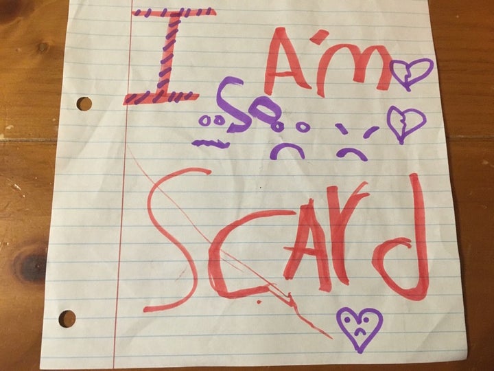 An elementary school student in Austin, Texas, submits a writing prompt after a series of immigration arrests in February 201