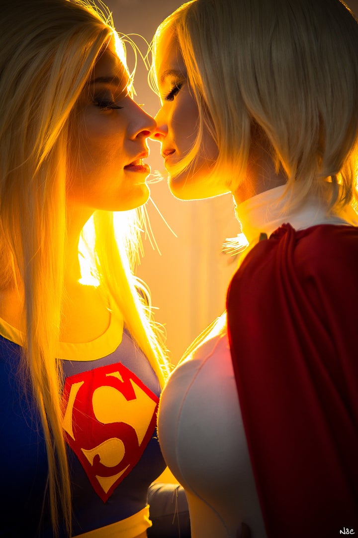 Carina as Supergirl (left) and Sørine as Power Girl (right) from DC Comics. 