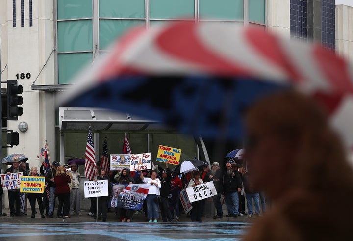 Trump supporters rally in the Southern California city of Brea.