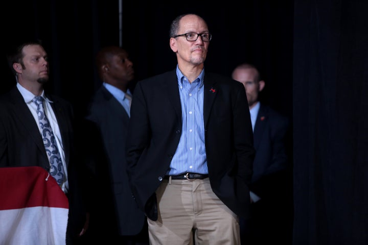 Secretary of Labor Thomas Perez speaking with supporters of Hillary Clinton at a campaign rally with U.S. Senator Tim Kaine a