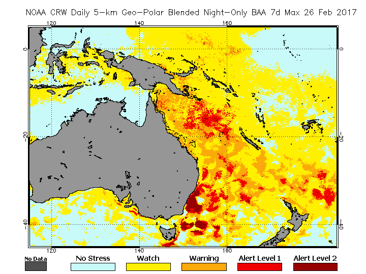 Coral alert sites tracked by NOAA.