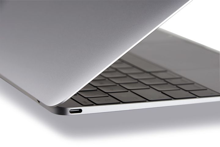 USB-C port on a 2015 Apple MacBook laptop computer.