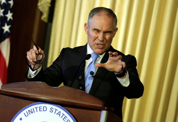 Scott Pruitt, administrator of the Environmental Protection Agency, speaks to employees of the agency in Washington, February 21, 2017.