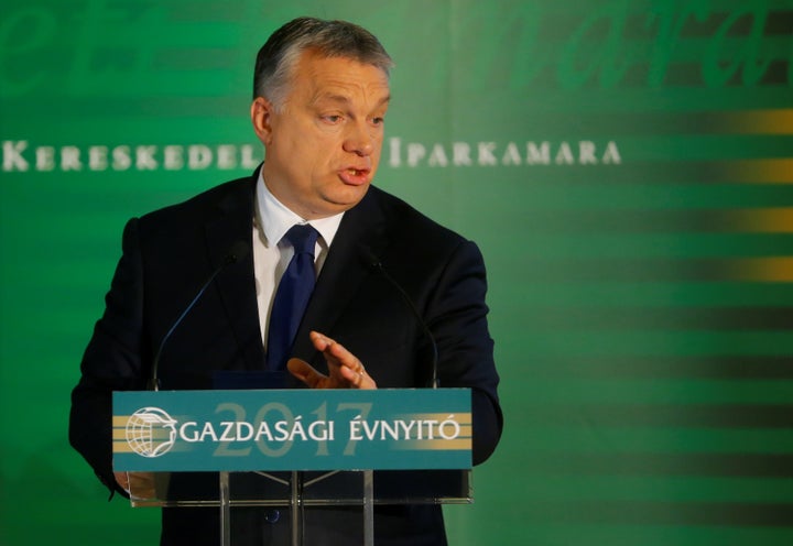 Hungarian Prime Minister Viktor Orban delivers a speech during a business conference in Budapest, Hungary, Feb. 28, 2017.