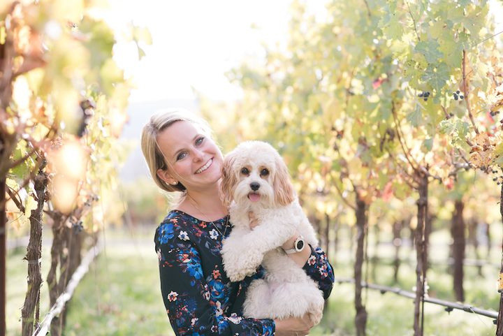 Theresa and Waffles pictured in Napa Valley, California; Photo Credit: Kristen Brown at Samba to the Sea