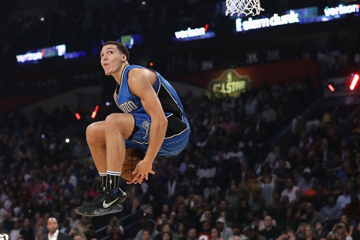 Aaron Gordon competes in the 2017 Slam Dunk contest. The 21-year-old is one of the NBA's most creative dunkers.