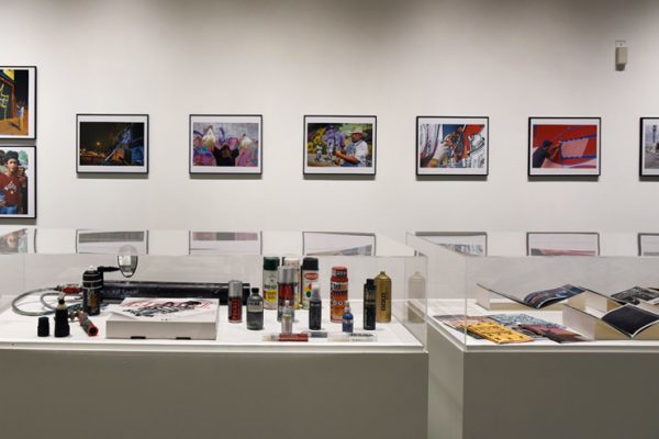 Tools of the trade under plexi: All Big Letters curated by RJ Rushmore at Haverford College’s Cantor Fitzgerald Gallery. Philadephia, PA (photo © Lisa Boughter)