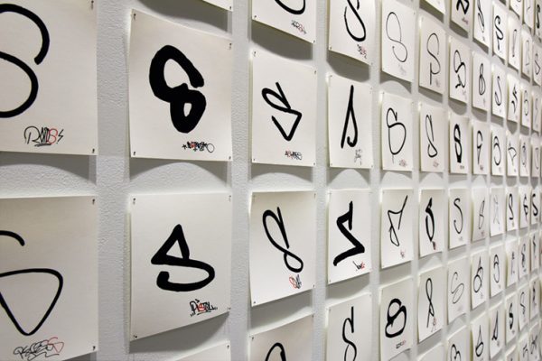 <p>Different artists. <em>All Big Letters</em> curated by RJ Rushmore at Haverford College’s Cantor Fitzgerald Gallery. Philadephia, PA (photo © Lisa Boughter)</p>