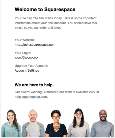 Squarespace welcome email